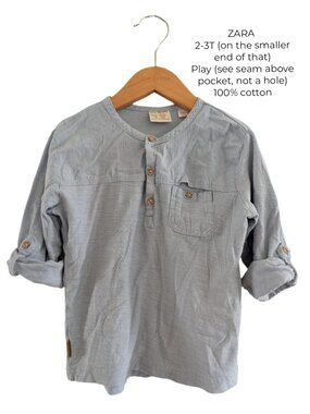 ZARA Light Blue Pocket Long Sleeve Shirt 2T 3T Boys clothing